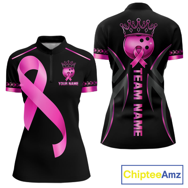 Black and Pink ribbon Breast Cancer Bowling ball Shirts for Women Custom Bowling Team jerseys NQS11691