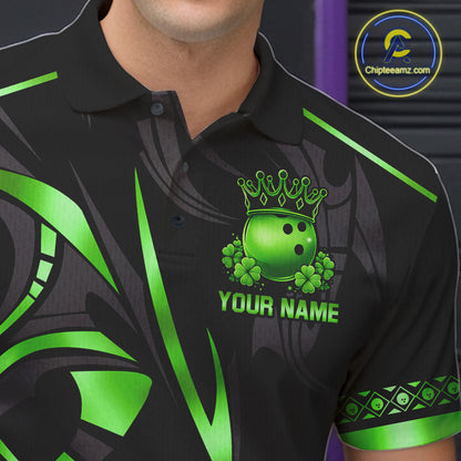 Black and Green clovers St Patrick's Day Bowling Shirts for Men Custom Bowling Team jerseys NQS11692