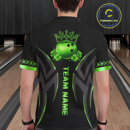 Black and Green clovers St Patrick's Day Bowling Shirts for Men Custom Bowling Team jerseys NQS11692