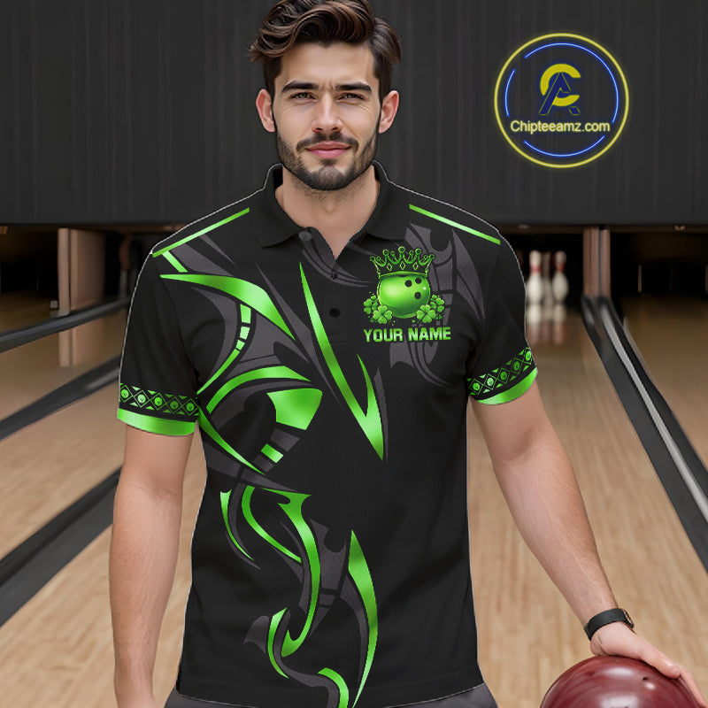 Black and Green clovers St Patrick's Day Bowling Shirts for Men Custom Bowling Team jerseys NQS11692