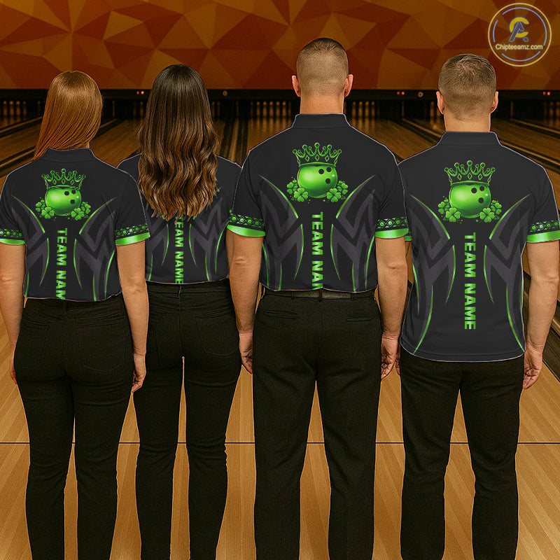 Black and Green clovers St Patrick's Day Bowling Shirts for Men Custom Bowling Team jerseys NQS11692