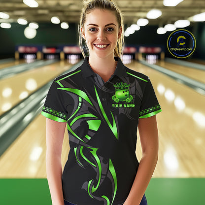 Black and Green clovers St Patrick's Day Bowling Shirts for Women Custom Bowling Team jerseys NQS11692