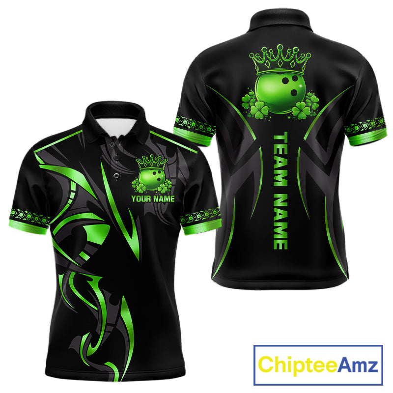 Black and Green clovers St Patrick's Day Bowling Shirts for Men Custom Bowling Team jerseys NQS11692