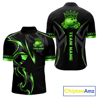Black and Green clovers St Patrick's Day Bowling Shirts for Men Custom Bowling Team jerseys NQS11692