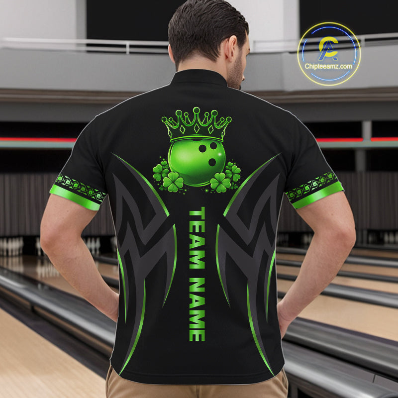 Black and Green clovers St Patrick's Day Bowling Shirts for Men Custom Bowling Team jerseys NQS11692