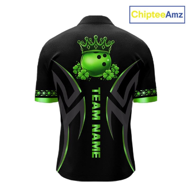 Black and Green clovers St Patrick's Day Bowling Shirts for Men Custom Bowling Team jerseys NQS11692