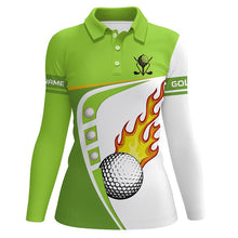 Load image into Gallery viewer, White and green Womens golf polo shirts custom golf ball fire ladies golf apparel, green golf tops NQS7378