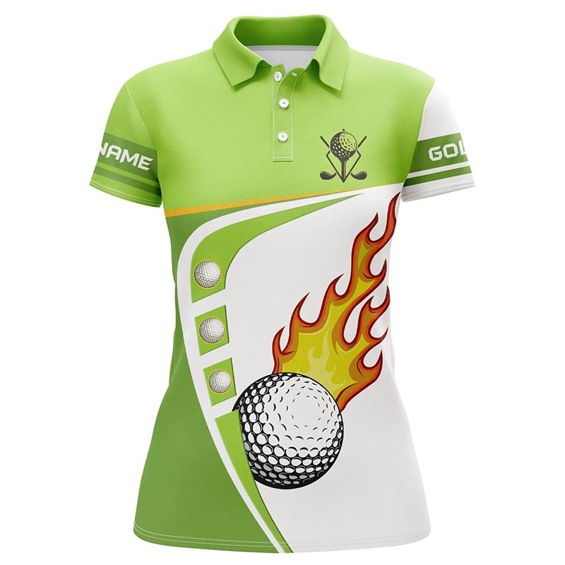 White and green Womens golf polo shirts custom golf ball fire ladies golf apparel, green golf tops NQS7378