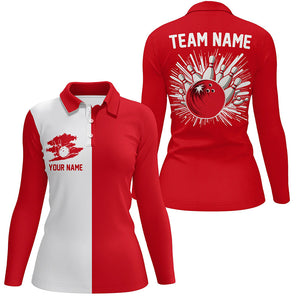 Red and white Retro Bowling shirts For Women Custom team bowling jerseys gift for Bowlers NQS7560