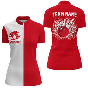 Red and white Retro Bowling shirts For Women Custom team bowling jerseys gift for Bowlers NQS7560