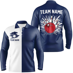 Navy Blue and white Retro Bowling shirts For Men Custom team bowling jerseys gift for Bowlers NQS7561