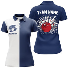 Load image into Gallery viewer, Navy Blue and white Retro Bowling shirts For Women Custom team bowling jerseys gift for Bowlers NQS7561