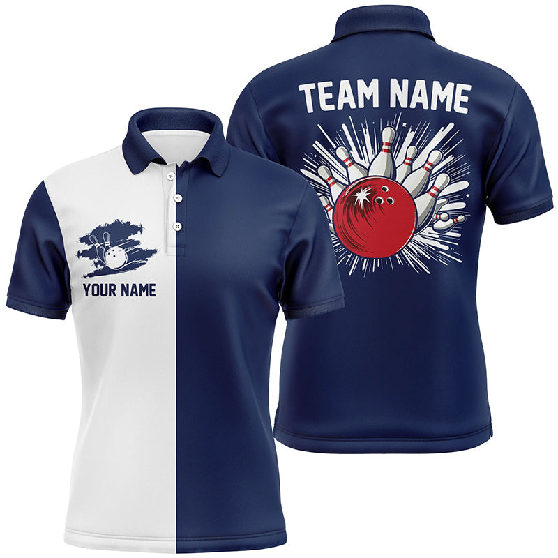 Navy Blue and white Retro Bowling shirts For Men Custom team bowling jerseys gift for Bowlers NQS7561