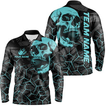 Load image into Gallery viewer, Black Skull camo bowling shirt for men custom bowling team jerseys, gifts for bowlers | Turquoise NQS7567