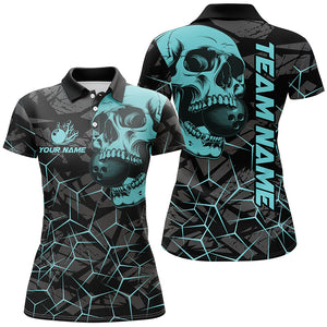 Black Skull camo bowling shirt for women custom bowling team jerseys, gifts for bowlers | Turquoise NQS7567