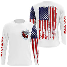 Load image into Gallery viewer, American flag Striped bass fishing personalized patriotic UV Protection Striper Fishing Shirts for men NQS5592