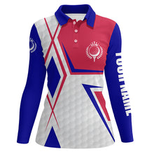 Load image into Gallery viewer, Red, white and blue argyle plaid Womens golf polo shirts custom name team ladies golf tops NQS5598