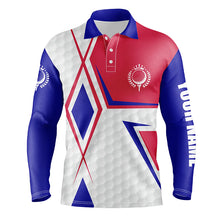 Load image into Gallery viewer, Red, white and blue argyle plaid mens golf polo shirts custom name team golf shirts for mens NQS5598