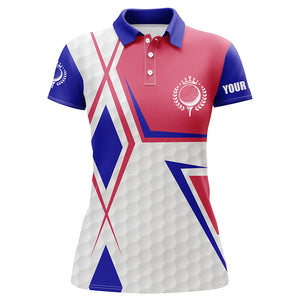 Red, white and blue argyle plaid Womens golf polo shirts custom name team ladies golf tops NQS5598