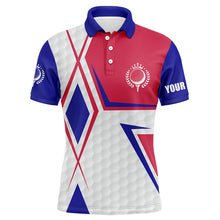 Load image into Gallery viewer, Red, white and blue argyle plaid mens golf polo shirts custom name team golf shirts for mens NQS5598