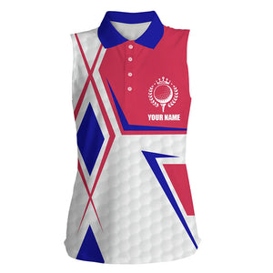 Red, white and blue argyle plaid Womens sleeveless polo shirts custom name team ladies golf tops NQS5598