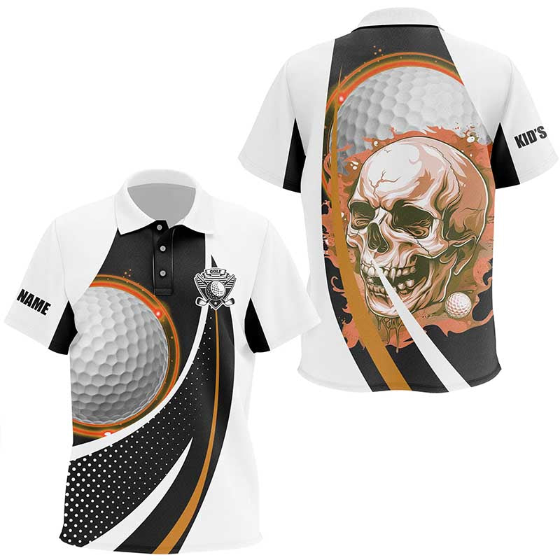 Black and white Golf Skull Kid golf polo shirts custom golf attire for Kid | Orange NQS7951