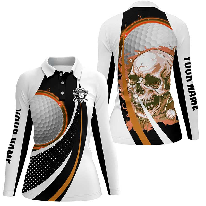 Black and white Golf Skull Womens golf polos shirts custom golf attire ...