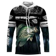 Load image into Gallery viewer, Crappie Fishing blue camo jerseys custom long sleeve hooded fishing shirts uv protection, fishing hats NQS3686