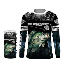 Load image into Gallery viewer, Crappie Fishing blue camo jerseys custom long sleeve hooded fishing shirts uv protection, fishing hats NQS3686