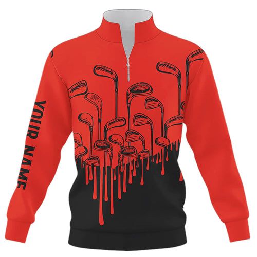 Red and black golf clubs Quarter zip golf sweatshirt custom golf sweater attire, unique golf gifts NQS8585