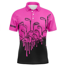 Load image into Gallery viewer, Pink and black golf clubs Mens golf polo shirts custom male golf attire for men, golf gifts for men NQS8586