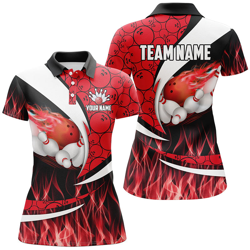 Red Flame Bowling Camo Bowling Polo, Quarter Zip Shirts For Women Custom Bowling Team Bowler Jerseys NQS8588