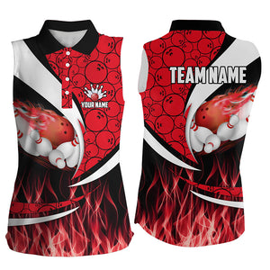 Red Flame Bowling Camo Bowling Sleeveless Polo Shirts For Women Custom Bowling Team Bowler Jerseys NQS8588