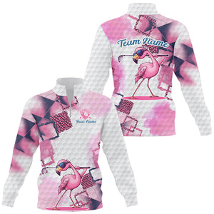 Pink Flamingo leopard pattern Quarter zip golf sweatshirt custom golf outfit sweater, flamingo tops NQS8591