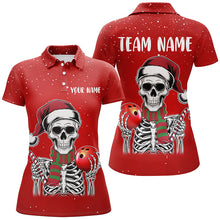 Load image into Gallery viewer, Skull Christmas Women Bowling Polo, Quarter Zip shirt custom bowling jersey Xmas Gift for team | Red NQS8835