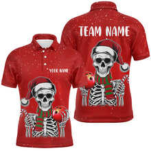 Load image into Gallery viewer, Skull Christmas Bowling Polo, Quarter Zip shirt for Men custom bowling jersey Xmas Gift for team | Red NQS8835