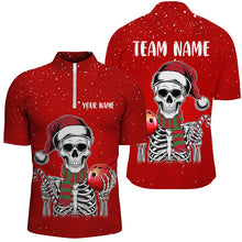 Load image into Gallery viewer, Skull Christmas Bowling Polo, Quarter Zip shirt for Men custom bowling jersey Xmas Gift for team | Red NQS8835