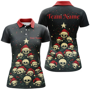 Funny Skull Christmas Tree Women Bowling Polo, Quarter Zip shirts custom Xmas Team bowling jerseys NQS8836