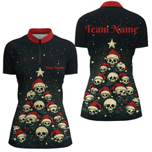 Load image into Gallery viewer, Funny Skull Christmas Tree Women Bowling Polo, Quarter Zip shirts custom Xmas Team bowling jerseys NQS8836