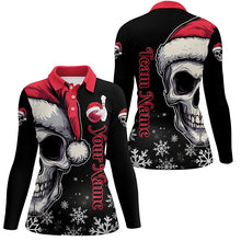 Load image into Gallery viewer, Red and Black Christmas Skull Women Bowling Polo, Quarter Zip shirts custom Xmas Team bowling jerseys NQS8837