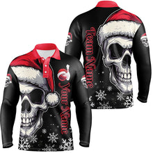 Load image into Gallery viewer, Red and Black Christmas Skull Mens Bowling Polo, Quarter Zip shirts custom Xmas Team bowling jerseys NQS8837