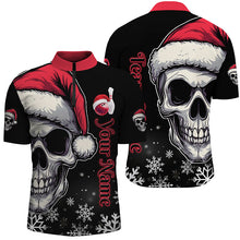 Load image into Gallery viewer, Red and Black Christmas Skull Mens Bowling Polo, Quarter Zip shirts custom Xmas Team bowling jerseys NQS8837