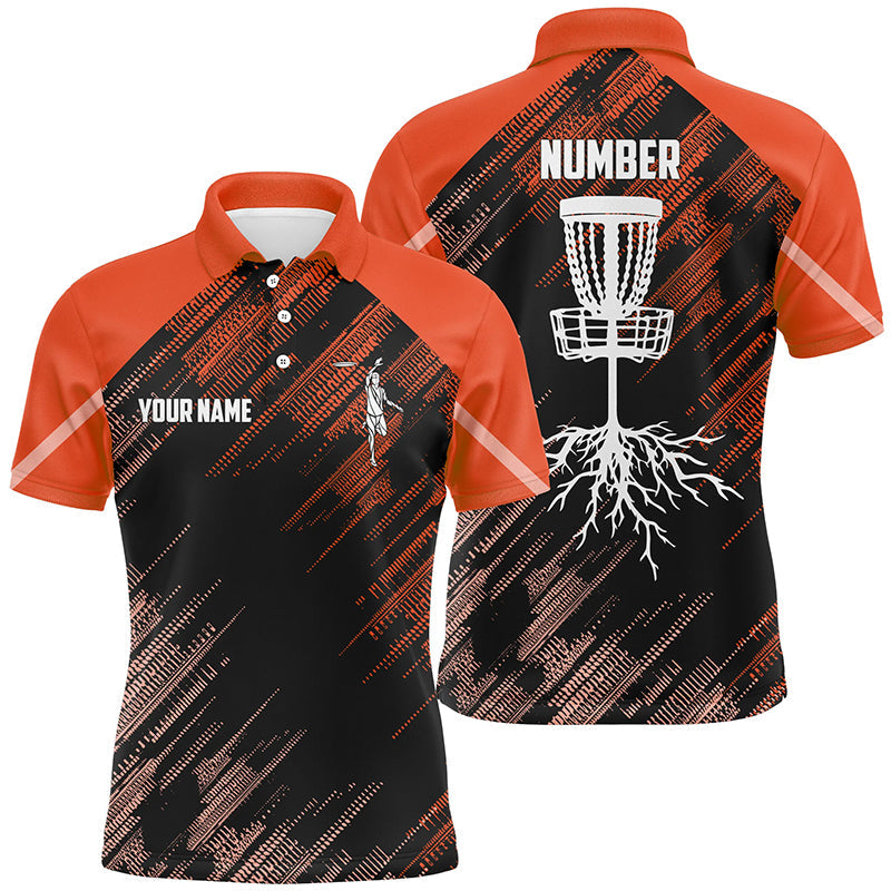 Orange Disc golf basket camo custom name & number Men disc golf polo shirts, disc golf outfit NQS9067