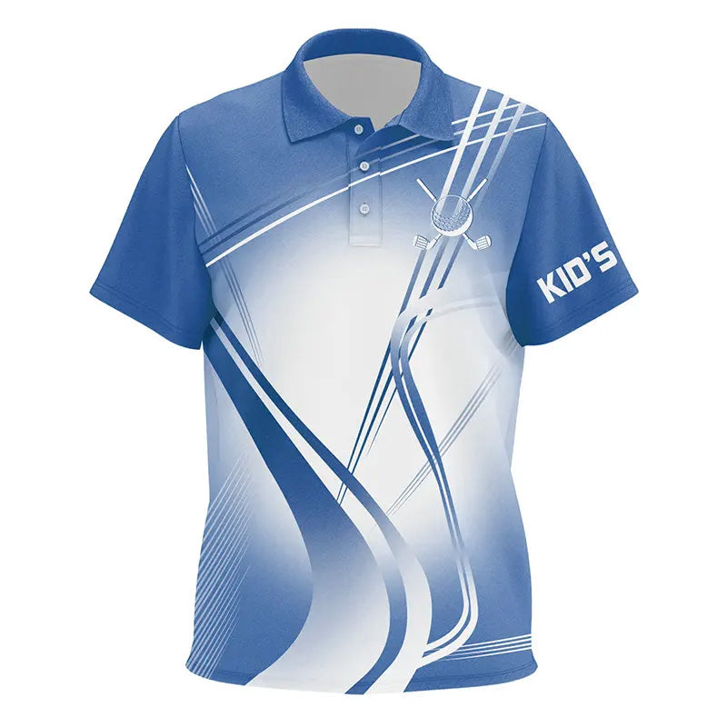 Blue White Gradient Kids Golf Polo Shirts Custom Name Golf Shirts For Kid Personalized Golfer Gifts NQS9078