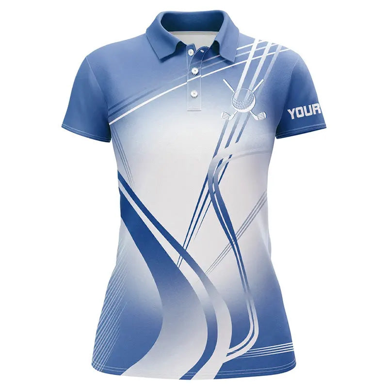 Blue White Womens Golf Polo Shirts Custom Name Golf Shirts For Women Personalized Golf Gifts NQS9078