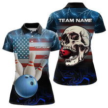 Load image into Gallery viewer, American Flag Skull Bowling Blue lightning thunder Bowling Shirt for Women Custom Team Bowling jerseys NQS9303