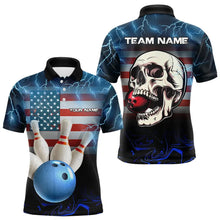 Load image into Gallery viewer, American Flag Skull Bowling Blue lightning thunder Bowling Shirt for Men Custom Team Bowling jerseys NQS9303