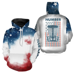 Watercolor American Flag Disc Golf Hoodies custom name & number patriotic disc golf hoodie NQS9306