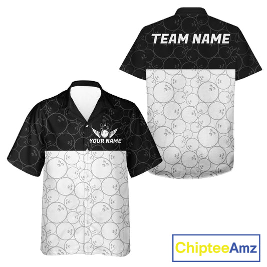 Black and White Bowling Camo Button-up Shirt Custom Hawaiian Bowling Team League Bowlers Outfit NQS11701
