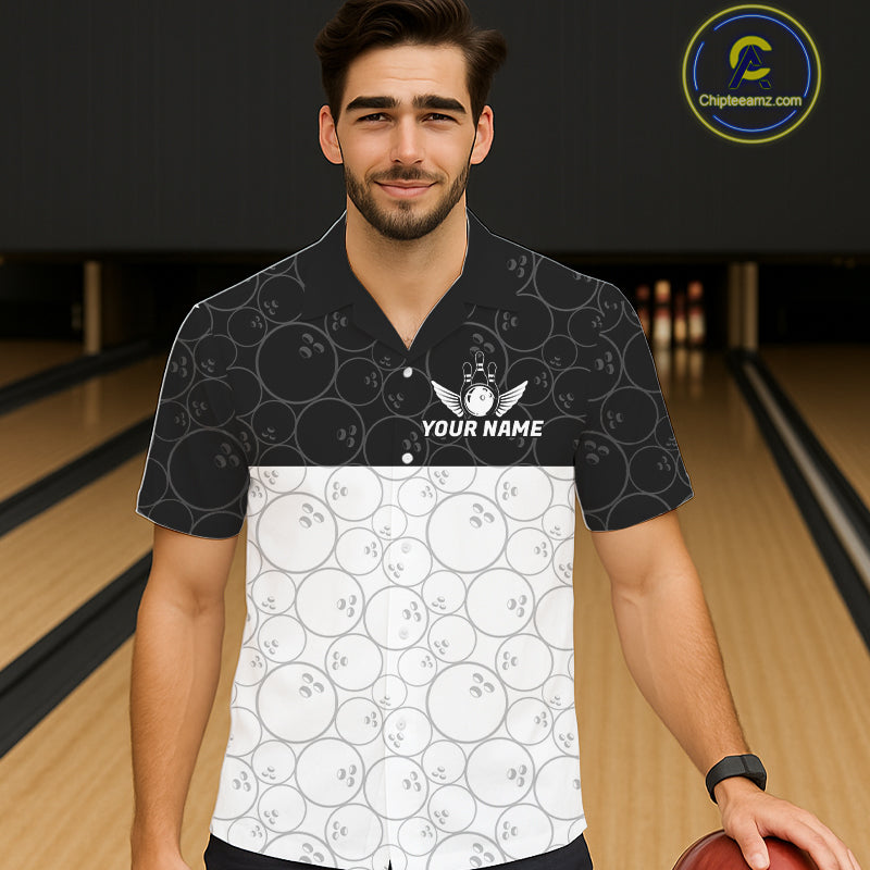 Black and White Bowling Camo Button-up Shirt Custom Hawaiian Bowling Team League Bowlers Outfit NQS11701